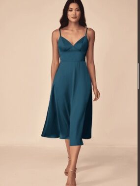 Azazie Teal Midi Slip Dress